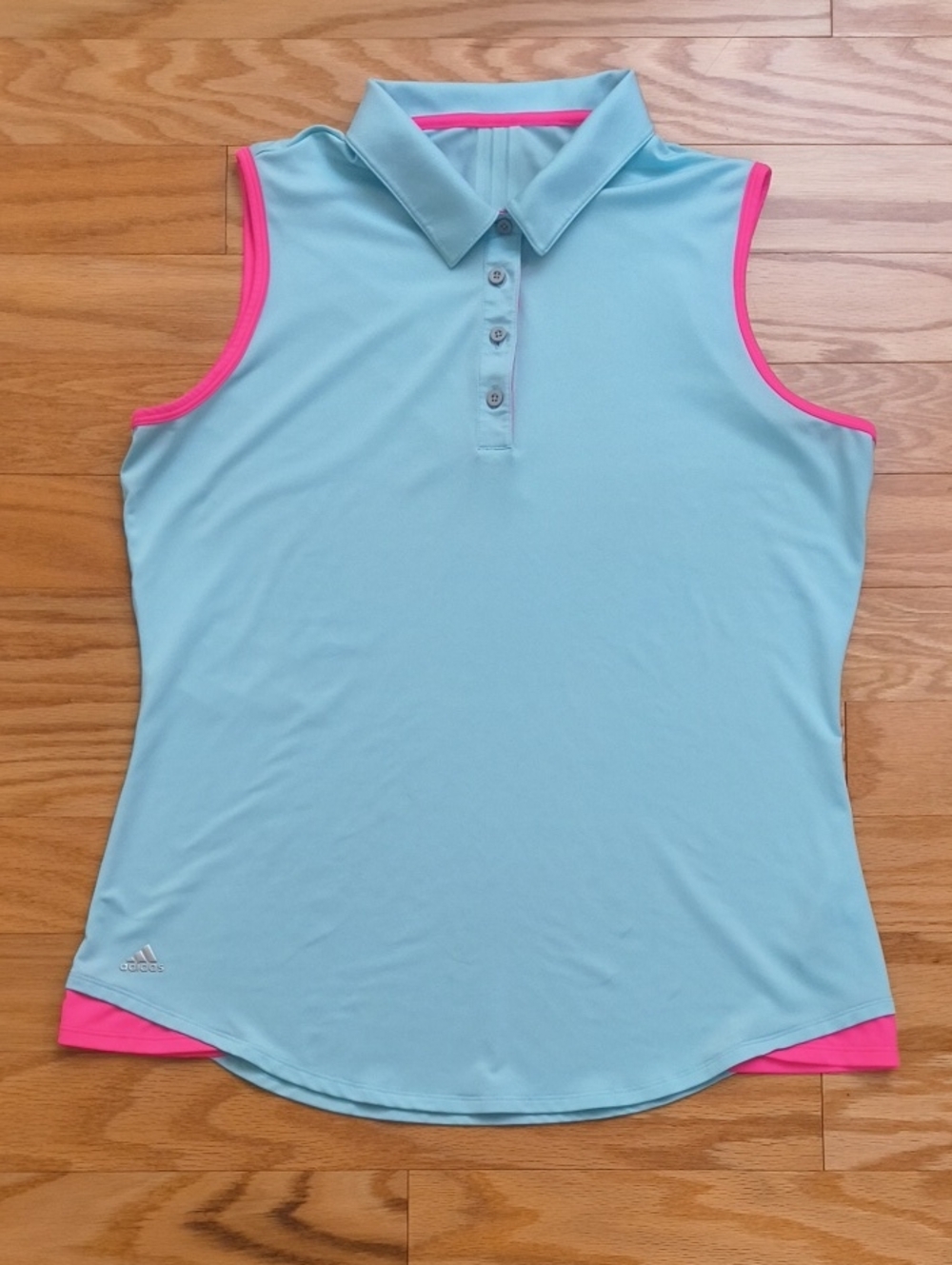 adidas Women's Light Blue Sleeveless Polo Hot Pink Trim Size L NWOT